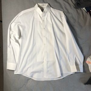 Vintage After Six Tuxedo Shirt White Pleated Front Band Collar 17-17.5 35/36 Pop